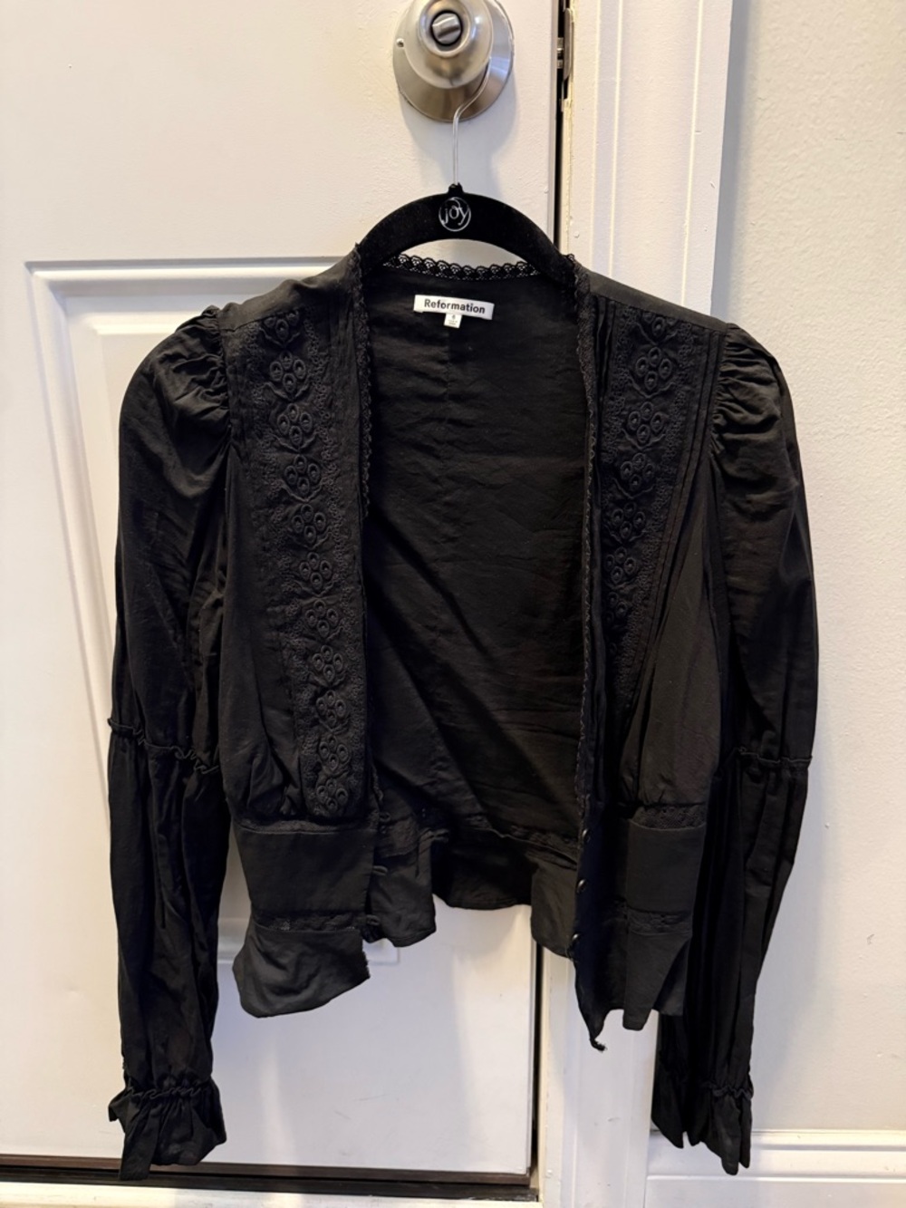 Reformation BlackMeadowlark Lace-Trim Open Front Top
